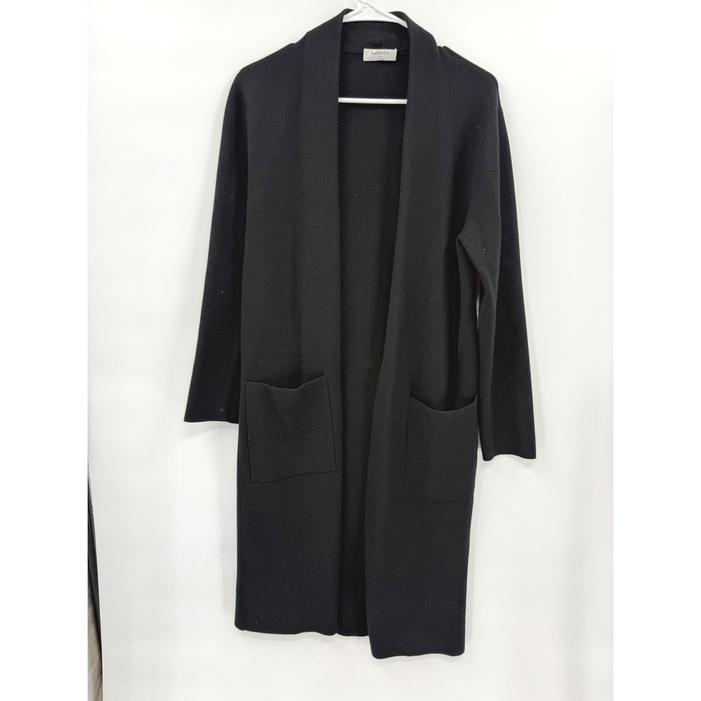 Babaton Open Front Cardigan Womens Black Longline Patch Pocket Duster M